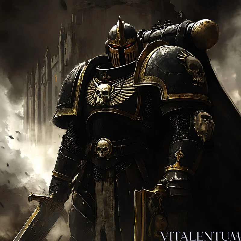 AI ART Dark Knight Warrior with Gothic Backdrop