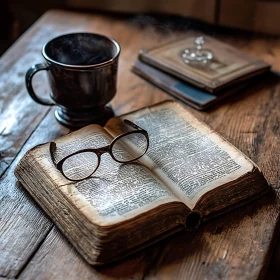 Antique Book Still Life with Coffee