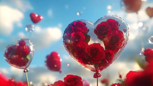 Romantic Heart Balloons with Red Roses