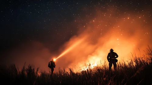Nighttime Wildfire Combat by Firefighters