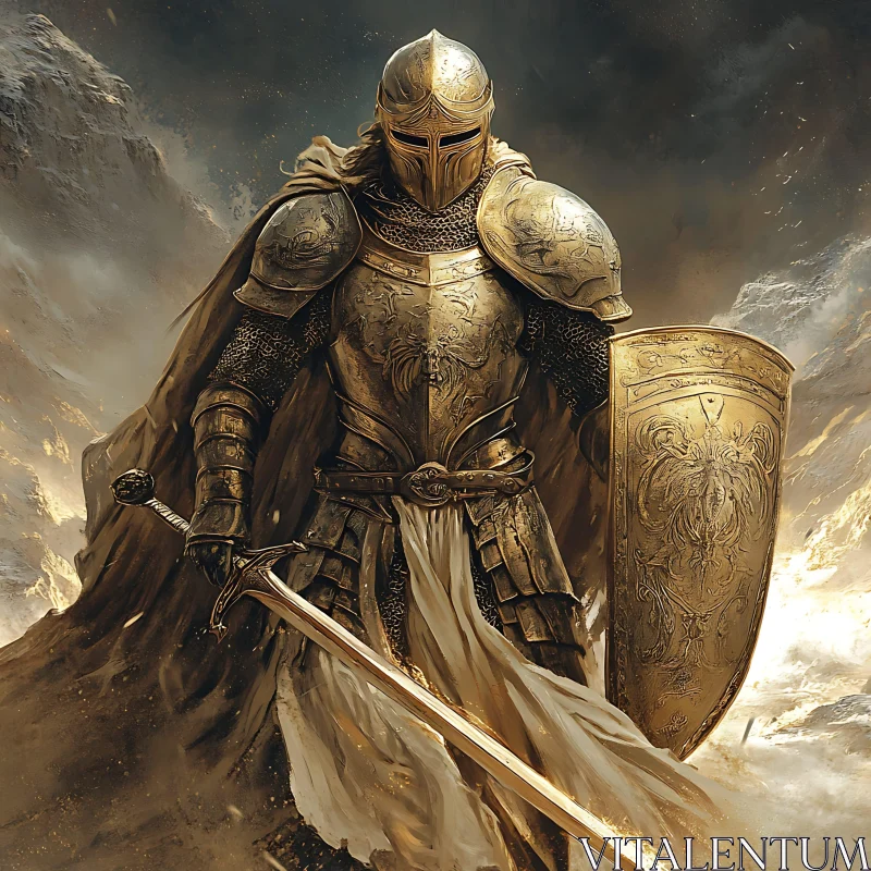 AI ART Armored Knight in Mountain Landscape