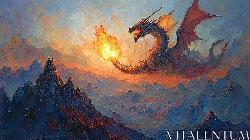 AI ART Fantasy Dragon Above Mountain Peaks Artwork