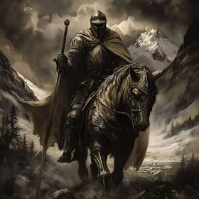Armored Knight in Mountain Landscape