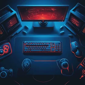 Futuristic Gaming Station with Multiple Monitors