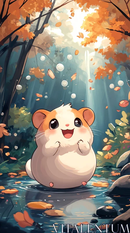 AI ART Cheerful Hamster Amidst Fall Leaves