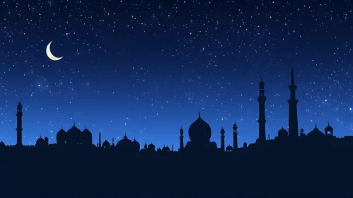 Starry Night Mosque Silhouette