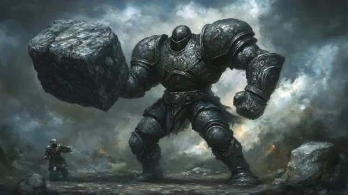 Armored Giant with Boulder Artwork