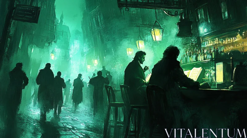 Emerald Night Bar Scene AI Image