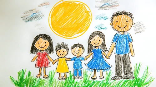 Whimsical Family Portrait in Crayon