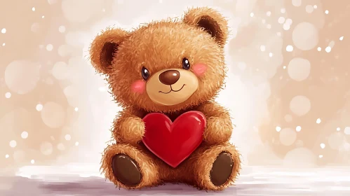 Cute Teddy Bear Holding Red Heart