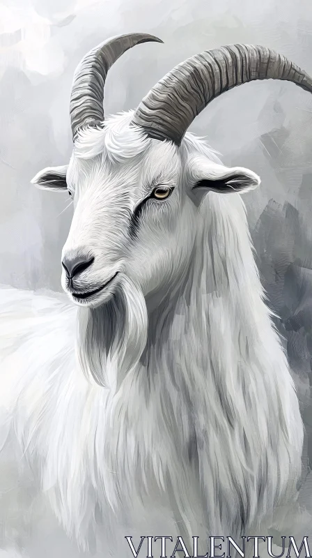 Elegant Goat with Curved Horns AI Image