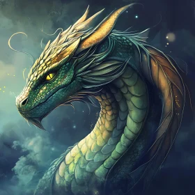 Green and Gold Dragon Illustration