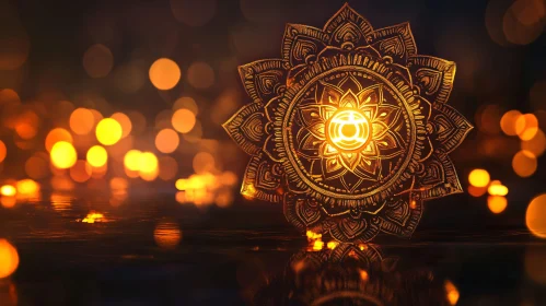 Golden Mandala with Bokeh Lights