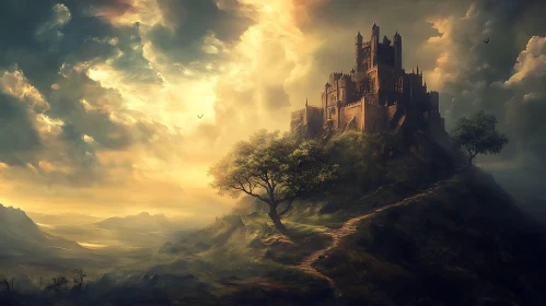 Hilltop Castle in Golden Sunlight