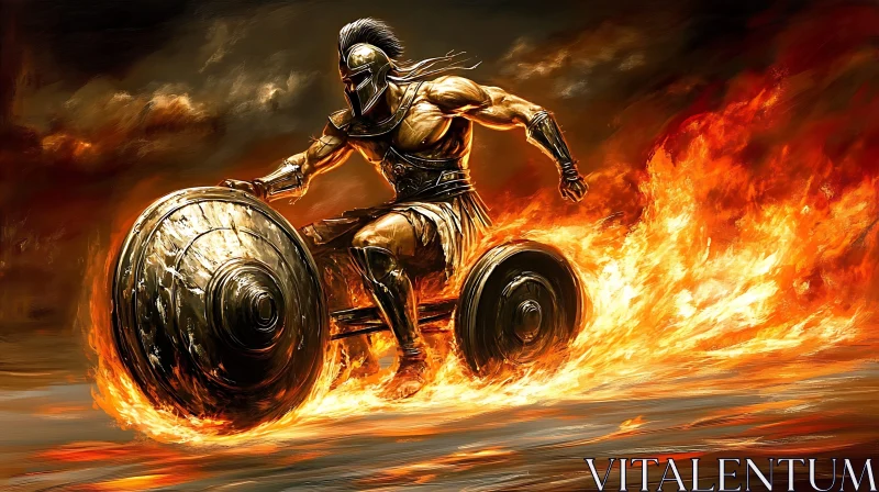 AI ART Armored Warrior in Burning Chariot