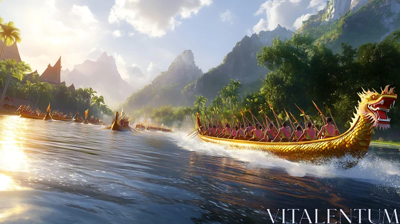 River Race with Dragon Boats AI Image