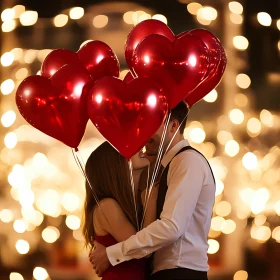 Couple's Kiss with Heart Balloons