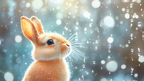 Cute Bunny with Drizzling Raindrops