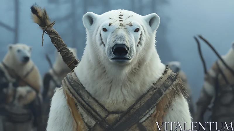 Fierce Polar Bear in Tribal Attire AI Image