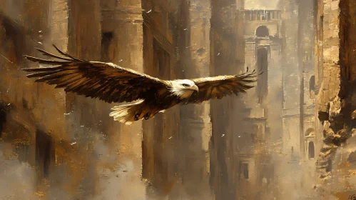 Majestic Eagle in Abandoned Cityscape