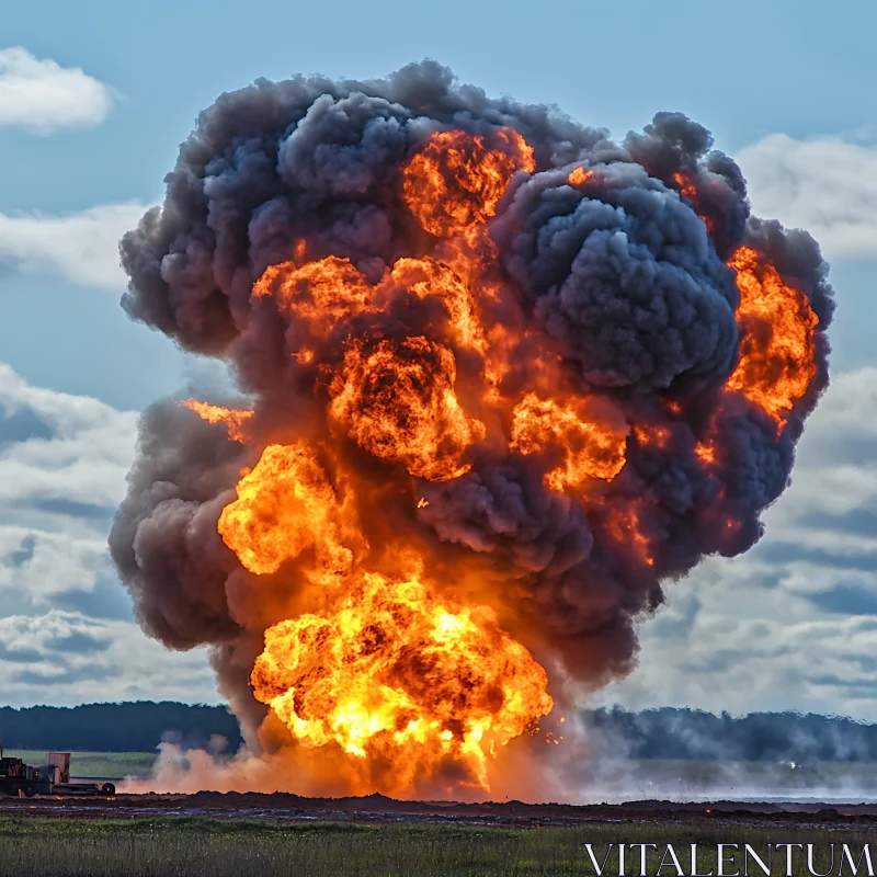 Intense Fireball and Smoke Plume AI Image