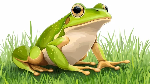 Green Frog Illustration on Grass