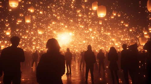 Sky Lanterns Celebration with Crowd