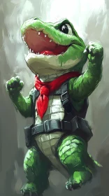 Charming Alligator Cartoon with Red Neckerchief