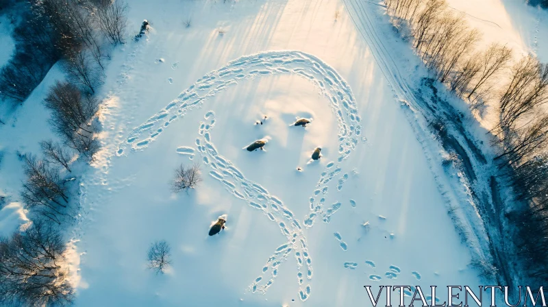 AI ART Snowy Field with Animal Footprints