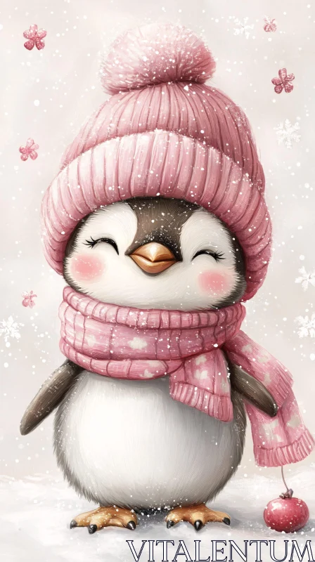 Cute Baby Penguin Illustration AI Image