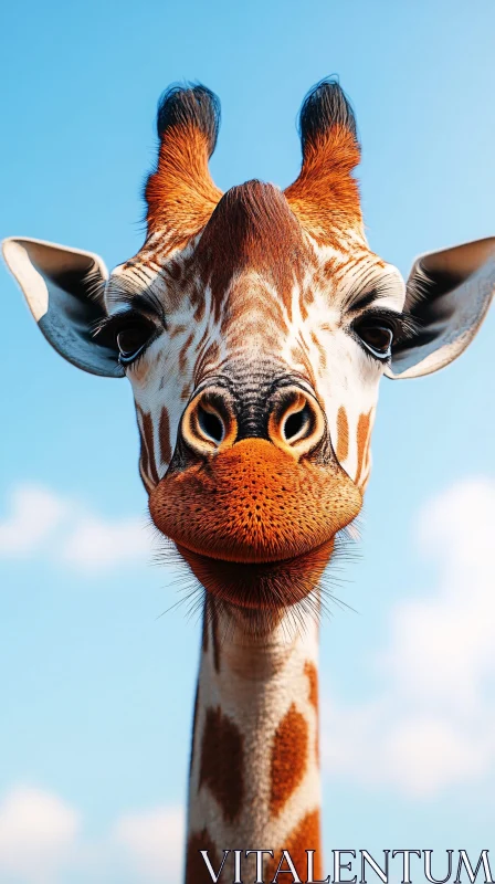 Giraffe Close-Up Against Clear Sky AI Image