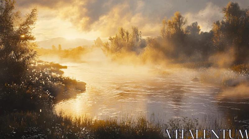 AI ART Misty Morning by the River