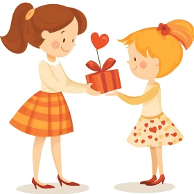 Cartoon Girls Exchanging Gifts