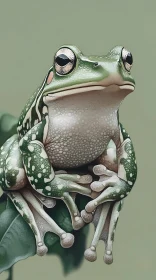 Green Frog with White Spots on Leaf