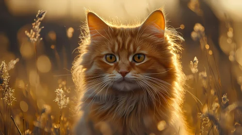Fluffy Cat at Sunset