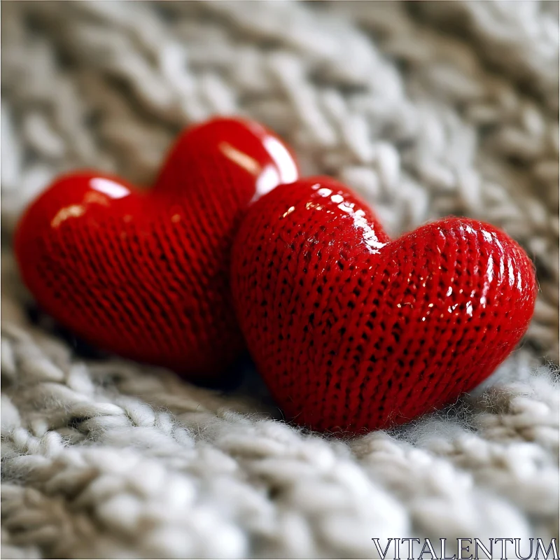 Two Red Knitted Hearts AI Image