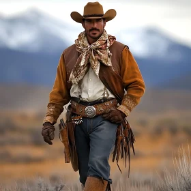 Western Cowboy Portrait with Mountain Backdrop