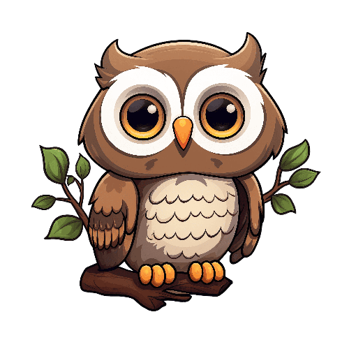 Charming Owl on Branch with Transparent Background