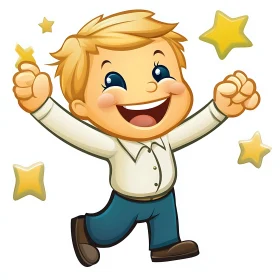 Happy Boy with Stars Cartoon Illustration