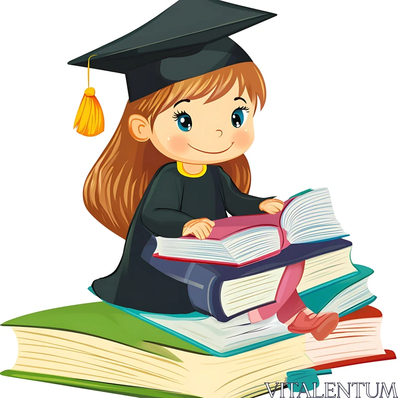 AI ART Cartoon of Girl Graduate with Books