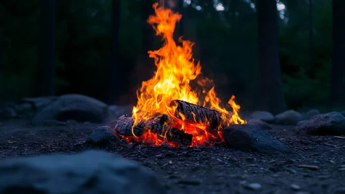 Tranquil Nighttime Campfire in the Woods