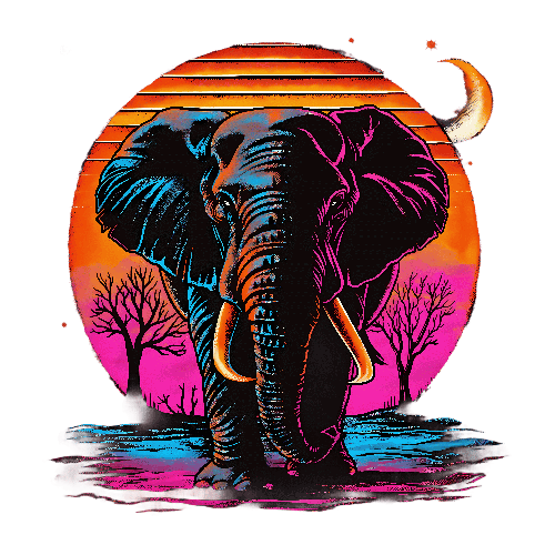 POD Design Elephant Illustration with Colorful Sunset and Moon