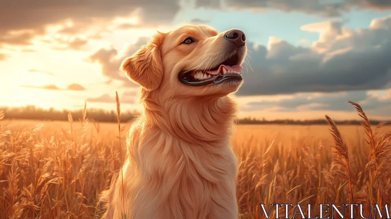 Dog Enjoying a Sunset Field AI Image