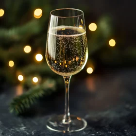 Sparkling Champagne Glass with Bokeh Lights