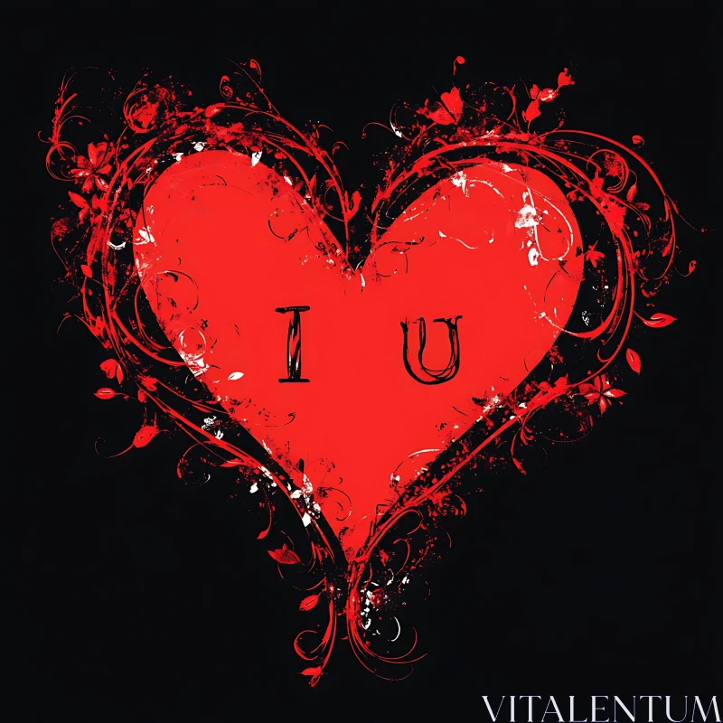 AI ART Stylized Red Heart with 'I U' Message