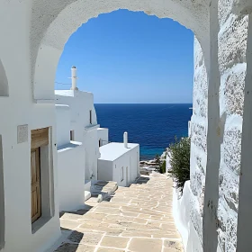 Island Vista Framed by Whitewashed Architecture