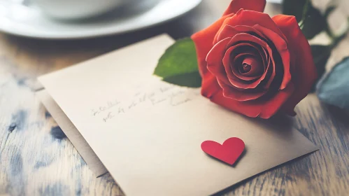 Red Rose and Heart on Letter