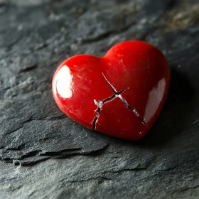 Cracked Heart on Stone Surface