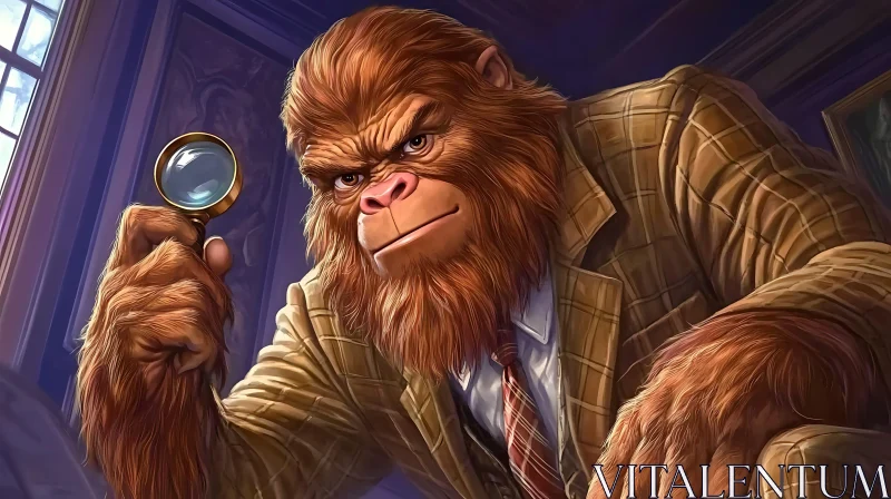 AI ART Anthropomorphic Ape Detective in Checkered Suit