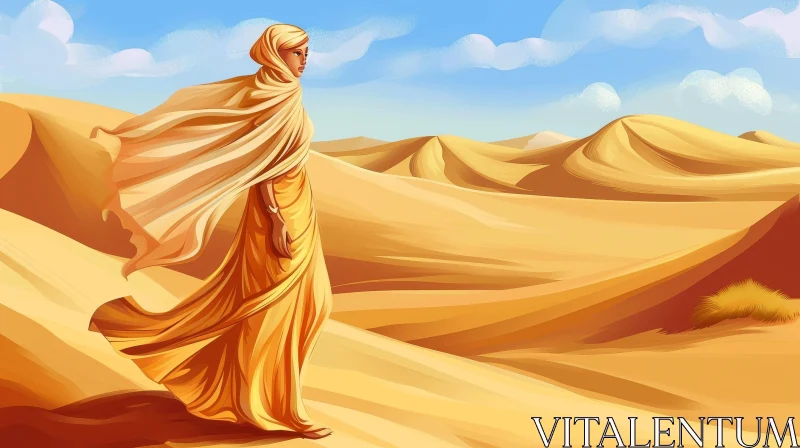 Golden Desert Woman: A Captivating Image of Elegance and Nature AI Image